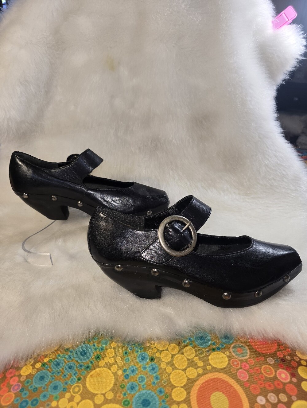 Piña Colada Black Studded Wooden/Leather Mary Jane Clogs for Women - Picture 3 of 12
